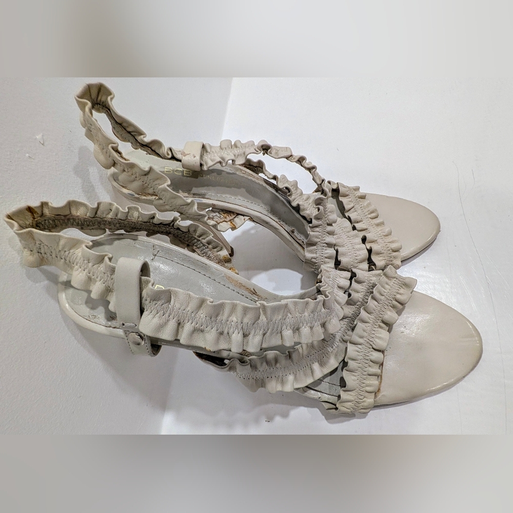 BCBGeneration Cream Ruffle Stiletto Heels - Picture 2 of 10